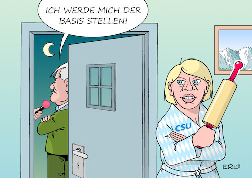 Cartoon: CSU-Basis (medium) by Erl tagged politik,bayern,landtagswahl,regierung,partei,alleinregierung,csu,absolute,mehrheit,umfragen,absturz,einbruch,umfragetief,wähler,denkzettel,ministerpräsident,markus,söder,landespolitik,bundespolitik,innenminister,horst,seehofer,sündenbock,streit,bundeskanzlerin,angela,merkel,cdu,flüchtlingspolitik,groko,berlin,blockade,forderung,rücktritt,basis,parteitag,nudelholz,karikatur,erl,politik,bayern,landtagswahl,regierung,partei,alleinregierung,csu,absolute,mehrheit,umfragen,absturz,einbruch,umfragetief,wähler,denkzettel,ministerpräsident,markus,söder,landespolitik,bundespolitik,innenminister,horst,seehofer,sündenbock,streit,bundeskanzlerin,angela,merkel,cdu,flüchtlingspolitik,groko,berlin,blockade,forderung,rücktritt,basis,parteitag,nudelholz,karikatur,erl