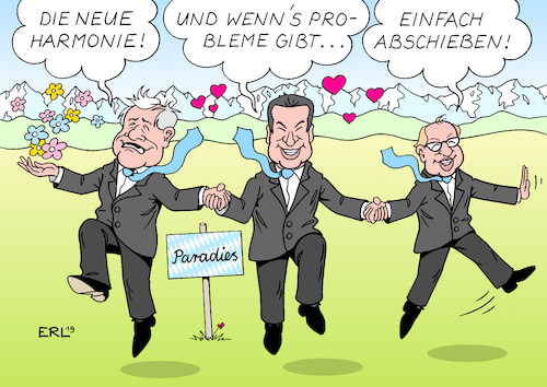 Cartoon: CSU (medium) by Erl tagged politik,csu,klausur,tagung,kloster,seeon,harmonie,söder,seehofer,dobrindt,verhältnis,cdu,innenpolitik,innere,sicherheit,asylbewerber,straftäter,abschiebung,beschleunigung,bayern,paradies,karikatur,erl,politik,csu,klausur,tagung,kloster,seeon,harmonie,söder,seehofer,dobrindt,verhältnis,cdu,innenpolitik,innere,sicherheit,asylbewerber,straftäter,abschiebung,beschleunigung,bayern,paradies,karikatur,erl