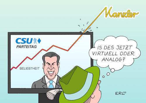 Cartoon: CSU (medium) by Erl tagged politik,csu,partei,bayern,parteitag,digital,corona,virus,pandemie,covid19,ministerpräsident,markus,söder,krisenmanager,beliebtheit,kanzlerkandidat,kanzler,karikatur,erl,politik,csu,partei,bayern,parteitag,digital,corona,virus,pandemie,covid19,ministerpräsident,markus,söder,krisenmanager,beliebtheit,kanzlerkandidat,kanzler,karikatur,erl