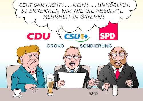 Cartoon: CSU Groko Sondierung (medium) by Erl tagged sondierung,groko,große,koalition,schwarz,rot,union,spd,cdu,bundeskanzlerin,angela,merkel,alexander,dobrindt,martin,schulz,csu,klausur,bayern,flüchtlingspolitik,flüchtlinge,abschreckung,abschottung,kürzungen,sozialleistung,angst,landtagswahl,einzug,afd,wähler,gewinnen,absolute,mehrheit,karikatur,erl,sondierung,groko,große,koalition,schwarz,rot,union,spd,cdu,bundeskanzlerin,angela,merkel,alexander,dobrindt,martin,schulz,csu,klausur,bayern,flüchtlingspolitik,flüchtlinge,abschreckung,abschottung,kürzungen,sozialleistung,angst,landtagswahl,einzug,afd,wähler,gewinnen,absolute,mehrheit,karikatur,erl