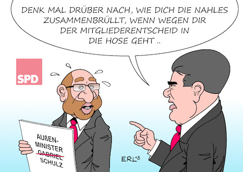 Cartoon: Das Argument (medium) by Erl tagged politik,bundestagswahl,regierungsbildung,regierung,grosse,koalition,groko,verteilung,ressorts,minister,posten,cdu,csu,spd,sigmar,gabriel,außenministerium,außenminister,martin,schulz,übergabe,parteivorsitz,andrea,nahles,flucht,verantwortung,zickzackkurs,wortbruch,eintritt,kabinett,ministeramt,basis,mitgliederentscheid,rückzug,karriere,höhen,tiefen,karikatur,erl,politik,bundestagswahl,regierungsbildung,regierung,grosse,koalition,groko,verteilung,ressorts,minister,posten,cdu,csu,spd,sigmar,gabriel,außenministerium,außenminister,martin,schulz,übergabe,parteivorsitz,andrea,nahles,flucht,verantwortung,zickzackkurs,wortbruch,eintritt,kabinett,ministeramt,basis,mitgliederentscheid,rückzug,karriere,höhen,tiefen,karikatur,erl