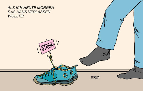 Cartoon: Das fängt ja schon gut an (medium) by Erl tagged politik,arbeit,tarifverhandlungen,lohn,gehalt,arbeitszeit,streik,streiks,bahn,lokführer,flughafen,flugverkehr,öffentlicher,nahverkehr,öpnv,mobilität,schuhe,karikatur,erl,politik,arbeit,tarifverhandlungen,lohn,gehalt,arbeitszeit,streik,streiks,bahn,lokführer,flughafen,flugverkehr,öffentlicher,nahverkehr,öpnv,mobilität,schuhe,karikatur,erl