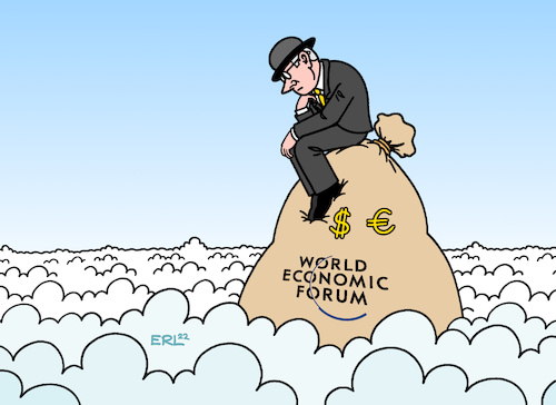 Cartoon: Davos I (medium) by Erl tagged politik,wirtschaft,finanzen,weltwirtschaftsforum,davos,gedankenaustausch,nachdenken,welt,verbessern,reichtum,armut,geld,verteilung,erde,wolken,der,denker,rodin,geldsack,karikatur,erl,politik,wirtschaft,finanzen,weltwirtschaftsforum,davos,gedankenaustausch,nachdenken,welt,verbessern,reichtum,armut,geld,verteilung,erde,wolken,der,denker,rodin,geldsack,karikatur,erl