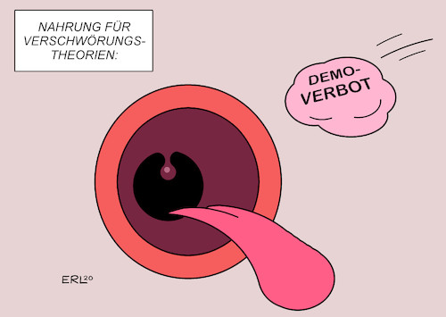 Cartoon: Demo-Verbot (medium) by Erl tagged politik,corona,pandemie,maßnahmen,einschränkung,grundrechte,wissenschaft,virologie,demonstration,coronademo,verschwörungstheorie,esotherik,rechtsextremismus,leugnung,ablehnung,masken,maulkorb,diktatur,virus,verstoß,hygiene,vorschriften,berlin,verbot,nahrung,verschwörungstheorien,qanon,mund,zunge,karikatur,erl,politik,corona,pandemie,maßnahmen,einschränkung,grundrechte,wissenschaft,virologie,demonstration,coronademo,verschwörungstheorie,esotherik,rechtsextremismus,leugnung,ablehnung,masken,maulkorb,diktatur,virus,verstoß,hygiene,vorschriften,berlin,verbot,nahrung,verschwörungstheorien,qanon,mund,zunge,karikatur,erl