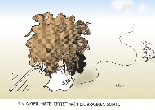 Cartoon: Der Gute Hirte (medium) by Erl tagged papst,bischof,holocaust,leugnung,hirte,schafe,braun,schwarz,papst,bischof,holocaust,leugnung,leugnene,lüge,ignoranz,skandal,kirche,gott,glaube,bibel,hirte,schafe,braun,schwarz