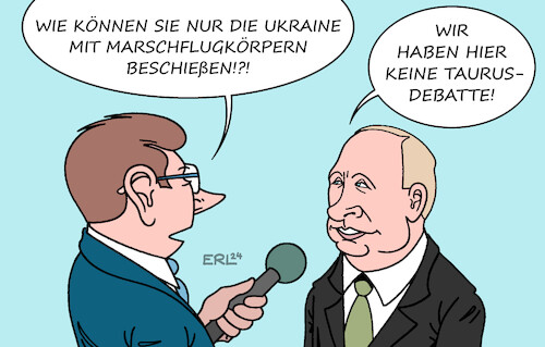 Cartoon: Der Unterschied (medium) by Erl tagged politik,krieg,angriff,überfall,wladimir,putin,russland,ukraine,beschuss,kiew,marschflugkörper,deutschland,diskussion,lieferung,taurus,hilfe,karikatur,erl,politik,krieg,angriff,überfall,wladimir,putin,russland,ukraine,beschuss,kiew,marschflugkörper,deutschland,diskussion,lieferung,taurus,hilfe,karikatur,erl