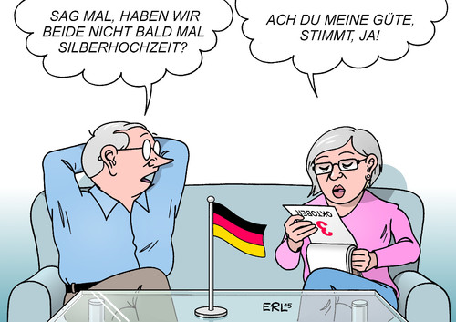 Cartoon: Deutsche Einheit (medium) by Erl tagged deutschland,wiedervereinigung,1990,25,jahre,jubiläum,hochzeit,silberhochzeit,alltag,ehe,karikatur,erl,deutschland,wiedervereinigung,1990,25,jahre,jubiläum,hochzeit,silberhochzeit,alltag,ehe,karikatur,erl