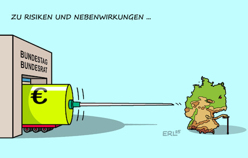 Cartoon: Deutschland hat Rücken (medium) by Erl tagged politik,finanzpaket,schulden,infrastruktur,verteidigung,deutschland,rücken,spritze,finanzspritze,bundestag,bundesrat,karikatur,erl,politik,finanzpaket,schulden,infrastruktur,verteidigung,deutschland,rücken,spritze,finanzspritze,bundestag,bundesrat,karikatur,erl