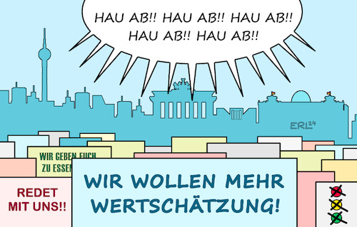 Cartoon: Dialog (medium) by Erl tagged politik,bundesregierung,ampel,haushalt,urteil,karlsruhe,schuldenbremse,haushaltsloch,sparen,kürzung,agrardiesel,bauern,proteste,traktor,transparent,wertschätzung,dialog,hau,ab,rufe,politiker,scholz,özdemir,lindner,karikatur,erl,politik,bundesregierung,ampel,haushalt,urteil,karlsruhe,schuldenbremse,haushaltsloch,sparen,kürzung,agrardiesel,bauern,proteste,traktor,transparent,wertschätzung,dialog,hau,ab,rufe,politiker,scholz,özdemir,lindner,karikatur,erl