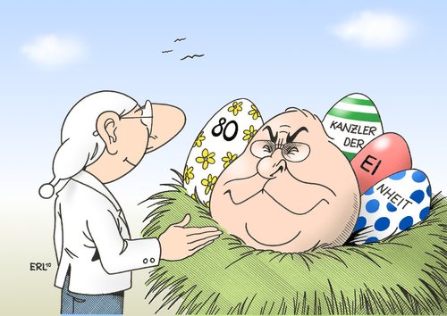 Cartoon: Dickes Ei (medium) by Erl tagged helmut,kohl,achtzig,geburtstag,kanzler,deutsche,einheit,ostern,osternest,ei,eier,helmut kohl,geburtstag,cdu,kanzler,einheit,ostern,osternest,eier,helmut,kohl