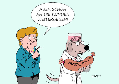 Cartoon: Die Versuchung (medium) by Erl tagged politik,corona,virus,pandemie,einbruch,wirtschaft,handel,konjunktur,bundesregierung,bundestag,bundesrat,konjunkturpaket,senkung,mehrwertsteuer,weitergabe,kunden,kauf,anreiz,konsum,hund,wurst,bundeskanzlerin,angela,merkel,karikatur,erl,politik,corona,virus,pandemie,einbruch,wirtschaft,handel,konjunktur,bundesregierung,bundestag,bundesrat,konjunkturpaket,senkung,mehrwertsteuer,weitergabe,kunden,kauf,anreiz,konsum,hund,wurst,bundeskanzlerin,angela,merkel,karikatur,erl