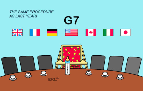 Cartoon: Dinner for Seven (medium) by Erl tagged politik,g7,industrienationen,usa,trump,infantil,laune,kleinkind,erwachsene,bespaßung,kinderstuhl,milchflasche,karikatur,erl,politik,g7,industrienationen,usa,trump,infantil,laune,kleinkind,erwachsene,bespaßung,kinderstuhl,milchflasche,karikatur,erl