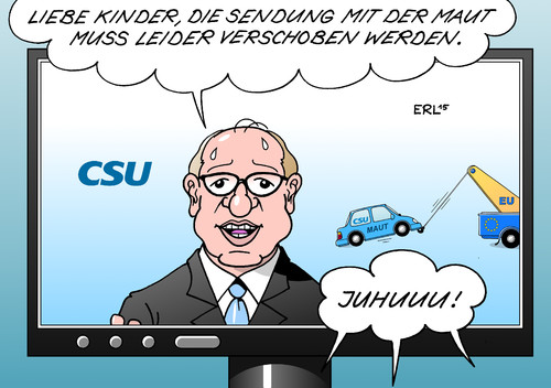 Cartoon: Dobrindt (medium) by Erl tagged pkw,maut,ausländer,csu,wahlkampf,thema,wahlversprechen,gesetz,infrastrukturabgabe,auto,verkehr,eu,recht,diskriminierung,vertragsverletzungsverfahren,juncker,verkehrsminister,dobrindt,stoppschild,stopp,fernsehen,kinder,sendung,mit,der,maus,karikatur,erl,pkw,maut,ausländer,csu,wahlkampf,thema,wahlversprechen,gesetz,infrastrukturabgabe,auto,verkehr,eu,recht,diskriminierung,vertragsverletzungsverfahren,juncker,verkehrsminister,dobrindt,stoppschild,stopp,fernsehen,kinder,sendung,mit,der,maus,verschiebung,sendezeit,freude