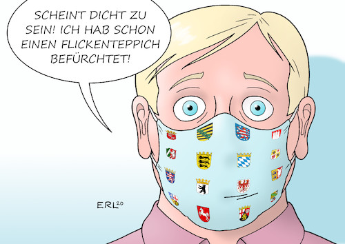 Cartoon: Doch kein Flickenteppich (medium) by Erl tagged politik,corona,pandemie,virus,schutz,maßnahmen,deutschland,bund,länder,bundesländer,öffnung,geschäfte,maskenpflicht,mundschutz,einigkeit,einheitlich,regelung,vermeidung,flickenteppich,karikatur,erl,politik,corona,pandemie,virus,schutz,maßnahmen,deutschland,bund,länder,bundesländer,öffnung,geschäfte,maskenpflicht,mundschutz,einigkeit,einheitlich,regelung,vermeidung,flickenteppich,karikatur,erl