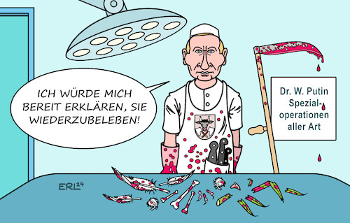 Cartoon: Doktor Putin (medium) by Erl tagged politik,krieg,angriff,überfall,russland,ukraine,friedenskonferenz,schweiz,vorschläge,wladimir,putin,wiederbelebung,frieden,friedenstaube,arzt,metzger,sense,spezialoperation,operation,karikatur,erl,politik,krieg,angriff,überfall,russland,ukraine,friedenskonferenz,schweiz,vorschläge,wladimir,putin,wiederbelebung,frieden,friedenstaube,arzt,metzger,sense,spezialoperation,operation,karikatur,erl