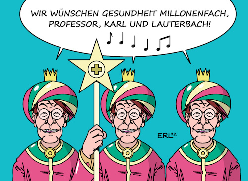 Cartoon: Drei Weise I (medium) by Erl tagged politik,corona,virus,pandemie,covid19,fünfte,welle,omikron,gesundheitsminister,karl,lauterbach,impfung,boostern,maßnahmen,regeln,heilige,drei,könige,weise,morgenland,sternsinger,kaspar,melchior,balthasar,karikatur,erl,politik,corona,virus,pandemie,covid19,fünfte,welle,omikron,gesundheitsminister,karl,lauterbach,impfung,boostern,maßnahmen,regeln,heilige,drei,könige,weise,morgenland,sternsinger,kaspar,melchior,balthasar,karikatur,erl