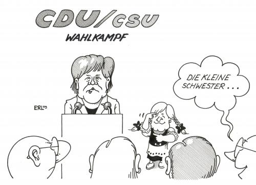 Cartoon: Echt süß! (medium) by Erl tagged cdu,csu,wahlkampf,europapolitik,schwester,partei,klein,cdu,csu,wahlkampf,wahl,wahlen,europapolitik,europawahlen,partei,schwester,klein,angela merkel,angela,merkel