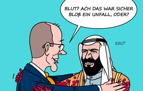 Cartoon: Einfache Erklärung (medium) by Erl tagged politik,bundeskanzler,merz,reise,besuch,golfregion,geschäfte,energie,öl,gas,wegschauen,blut,menschenrechte,karikatur,erl,politik,bundeskanzler,merz,reise,besuch,golfregion,geschäfte,energie,öl,gas,wegschauen,blut,menschenrechte,karikatur,erl