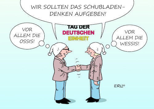 Cartoon: Einigkeit (medium) by Erl tagged politik,deutschland,deutsche,einheit,wiedervereinigung,dreissig,jahre,ost,west,gemeinsamkeiten,unterschiede,vorurteile,schubladendenken,klischees,ossi,wessi,karikatur,erl,politik,deutschland,deutsche,einheit,wiedervereinigung,dreissig,jahre,ost,west,gemeinsamkeiten,unterschiede,vorurteile,schubladendenken,klischees,ossi,wessi,karikatur,erl