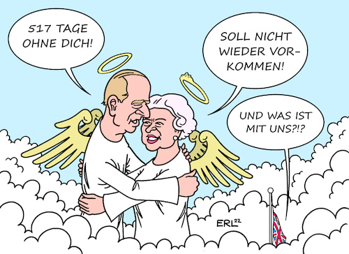 Cartoon: Elizabeth und Philip 2 (medium) by Erl tagged politik,monarchie,großbritannien,gb,vereinigtes,königreich,uk,queen,elizabeth,ii,tod,trauerfeier,beisetzung,himmel,vereint,prinz,philip,ehepaar,schwere,zeiten,land,bürgerinnen,bürger,karikatur,erl,politik,monarchie,großbritannien,gb,vereinigtes,königreich,uk,queen,elizabeth,ii,tod,trauerfeier,beisetzung,himmel,vereint,prinz,philip,ehepaar,schwere,zeiten,land,bürgerinnen,bürger,karikatur,erl