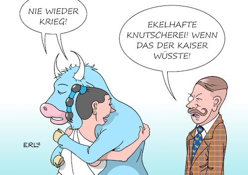 Cartoon: Ende erster Weltkrieg (medium) by Erl tagged politik,erster,weltkrieg,ende,100,jahre,gedenken,deutschland,frankreich,eu,europa,stier,einheit,solidarität,gefahr,rechtspopulismus,spaltung,vergangenheit,sehnsucht,kaiser,führer,karikatur,erl,politik,erster,weltkrieg,ende,100,jahre,gedenken,deutschland,frankreich,eu,europa,stier,einheit,solidarität,gefahr,rechtspopulismus,spaltung,vergangenheit,sehnsucht,kaiser,führer,karikatur,erl