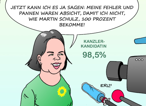 Cartoon: Enthüllung (medium) by Erl tagged politik,bundestagswahl,wahlkampf,bündnis,90,die,grünen,grüne,annalena,baerbock,fehler,pannen,zahlungen,lebenslauf,parteitag,wahl,kanzlerkandidatin,knapp,100,prozent,erinnerung,spd,2017,martin,schulz,absturz,wahlniederlage,karikatur,erl,politik,bundestagswahl,wahlkampf,bündnis,90,die,grünen,grüne,annalena,baerbock,fehler,pannen,zahlungen,lebenslauf,parteitag,wahl,kanzlerkandidatin,knapp,100,prozent,erinnerung,spd,2017,martin,schulz,absturz,wahlniederlage,karikatur,erl