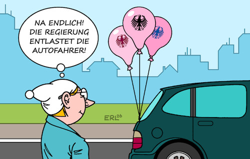 Cartoon: Entlastung (medium) by Erl tagged politik,irankrieg,anstieg,ölpreis,spritpreis,regierung,cdu,csu,spd,entlastung,autofahrer,steuersenkung,luftballon,karikatur,erl,politik,irankrieg,anstieg,ölpreis,spritpreis,regierung,cdu,csu,spd,entlastung,autofahrer,steuersenkung,luftballon,karikatur,erl