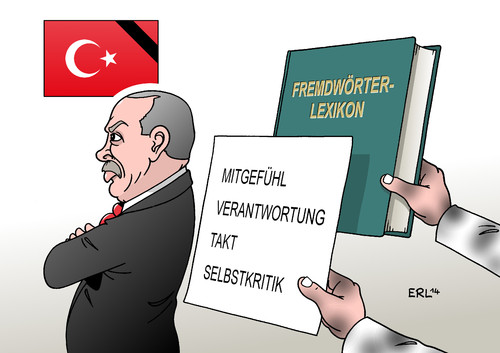 Cartoon: Erdogan (medium) by Erl tagged fremdwörterlexikon,fremdwort,mängel,sicherheit,betreiber,mine,bergbau,kalt,taktlos,erdogan,ministerpräsident,verletzt,tod,tot,bergleute,grubenunglück,soma,türkei,lexikon,türkei,grubenunglück,bergleute,tot,tod,verletzt,ministerpräsident,erdogan,taktlos,kalt,bergbau,mine,betreiber,sicherheit,mängel,fremdwort,fremdwörterlexikon,lexikon