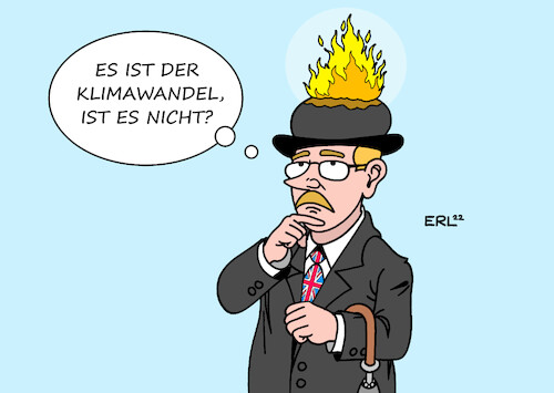 Cartoon: Erleuchtung (medium) by Erl tagged politik,klima,klimawandel,klimakrise,erderwärmung,co2,hitze,dürre,hitzewelle,großbritannien,uk,gb,feuer,hut,bowler,karikatur,erl,politik,klima,klimawandel,klimakrise,erderwärmung,co2,hitze,dürre,hitzewelle,großbritannien,uk,gb,feuer,hut,bowler,karikatur,erl