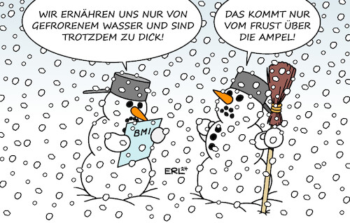 Cartoon: Ernährung (medium) by Erl tagged politik,ernährung,essen,bundesregierungl,adipositas,fettleibigkeit,dick,schneemann,schneefrau,winter,schnee,ampel,umfragetief,frust,frustessen,karikatur,erl,politik,ernährung,essen,bundesregierungl,adipositas,fettleibigkeit,dick,schneemann,schneefrau,winter,schnee,ampel,umfragetief,frust,frustessen,karikatur,erl