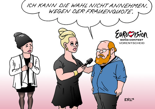 Cartoon: ESC-Verzicht (medium) by Erl tagged esc,eurovision,song,contest,musik,wettbewerb,europa,fernsehen,deutschland,vorentscheid,sieger,verzicht,bundestag,beschluss,frauenquote,führungsposition,dax,unternehmen,karikatur,erl,esc,eurovision,song,contest,musik,wettbewerb,europa,fernsehen,deutschland,vorentscheid,sieger,verzicht,bundestag,beschluss,frauenquote,führungsposition,dax,unternehmen