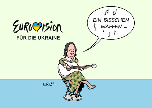 Cartoon: ESC Baerbock (medium) by Erl tagged politik,krieg,angriff,überfall,wladimir,putin,russland,ukraine,reise,außenministerin,annalena,baerbock,grüne,butscha,kiew,perspektive,eu,beitritt,eurovision,song,contest,esc,deutschland,nicole,ein,bisschen,frieden,waffen,waffenlieferungen,karikatur,erl,politik,krieg,angriff,überfall,wladimir,putin,russland,ukraine,reise,außenministerin,annalena,baerbock,grüne,butscha,kiew,perspektive,eu,beitritt,eurovision,song,contest,esc,deutschland,nicole,ein,bisschen,frieden,waffen,waffenlieferungen,karikatur,erl