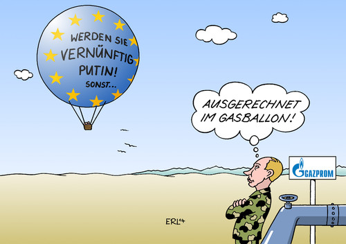 Cartoon: EU-Drohung (medium) by Erl tagged ukraine,russland,präsident,wladimir,putin,besetzung,militär,krim,parlament,referendum,eu,europa,drohung,sanktionen,gas,abhängigkeit,ballon,gasballon,gasprom,gasleitung,ukraine,russland,präsident,wladimir,putin,besetzung,militär,krim,parlament,referendum,eu,europa,drohung,sanktionen,gas,abhängigkeit,ballon,gasballon,gasprom,gasleitung