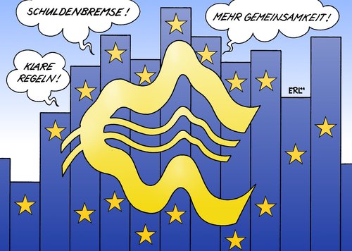 Cartoon: EU (medium) by Erl tagged finanzen,währung,einheit,regeln,transaktionssteuer,gemeinsamkeit,europa,wirtschaftspolitik,wirtschaftsregierung,wirtschaft,regierung,schuldenbremse,schulden,krise,euro,eu,eu,euro,krise,schulden,schuldenbremse,regierung,wirtschaft,wirtschaftsregierung,wirtschaftspolitik