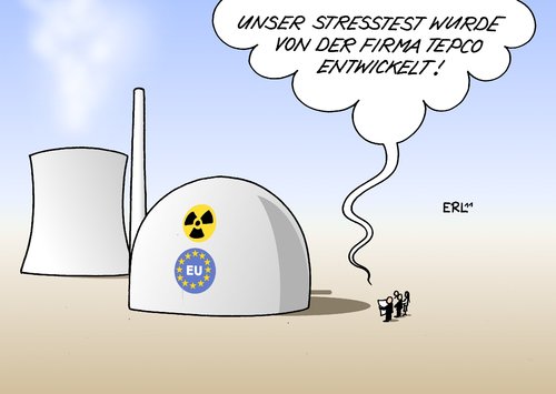 Cartoon: EU AKW Stresstest (medium) by Erl tagged atomkraft,atomenergie,atomkraftwerk,test,stresstest,überprüfung,lasch,eu,europa,japan,fukushima,gau,supergau,energiekonzern,tepco,schlamperei,misswirtschaft,atomkraft,atomenergie,atomkraftwerk,stresstest,überprüfung,lasch,europa,japan,fukushima,gau,energiekonzern,tepco