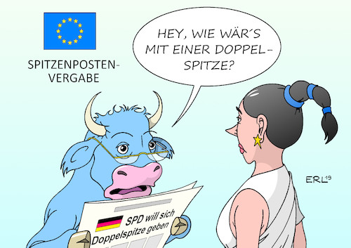 Cartoon: EU Spitzenposten (medium) by Erl tagged politik,eu,europawahl,spitzenkandidaten,weber,timmermans,vestager,postenvergabe,kommisionspräsident,kommisionspräsidentin,streit,gerangel,posten,europa,stier,zeitung,deutschland,spd,nahles,nachfoge,doppelspitze,karikatur,erl,politik,eu,europawahl,spitzenkandidaten,weber,timmermans,vestager,postenvergabe,kommisionspräsident,kommisionspräsidentin,streit,gerangel,posten,europa,stier,zeitung,deutschland,spd,nahles,nachfoge,doppelspitze,karikatur,erl