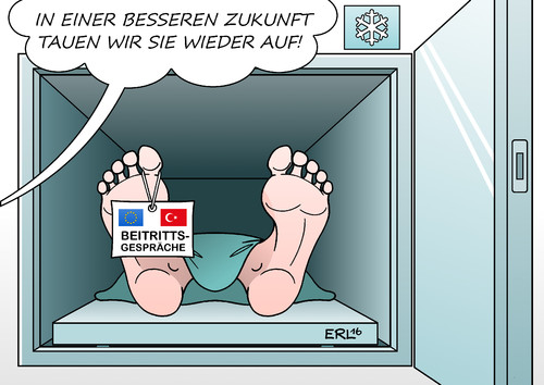 Cartoon: EU Türkei (medium) by Erl tagged erl,karikatur,auftauen,einfrieren,tod,rechtsstaat,pressefreiheit,meinungsfreiheit,demokratie,abbau,entlassungen,verhaftungen,säuberung,erdogan,präsident,putsch,abbruch,beitrittsgespräche,beitritt,eu,eu,beitritt,beitrittsgespräche,abbruch,putschpräsident,erdogan,säuberung,verhaftungen,entlassungen,abbau,demokratie,meinungsfreiheit,pressefreiheit,rechtsstaat,tod,einfrieren,auftauen,karikatur,erl