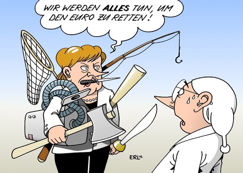 Cartoon: Euro-Rettung (medium) by Erl tagged eu,euro,krise,banken,schulden,rettungsschirm,bürgschaft,haftung,steuerzahler,rettung,bekenntnis,gemeinschaftswährung,bundeskanzlerin,angela,merkel,eurogruppenchef,jean,claude,juncker,eu,euro,krise,banken,schulden,rettungsschirm,bürgschaft