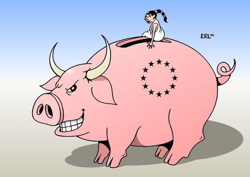 Cartoon: Europa und der neue Stier (medium) by Erl tagged europa,eu,euro,eurozone,fiskalpakt,schuldenbremse,sparen,kontrolle,schulden,abbau,krise,stier,sparschwein,europa,eu,euro,eurozone,fiskalpakt,schuldenbremse,krise,stier,sparschwein