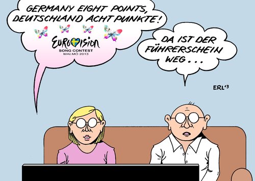 Cartoon: Eurovision Song Contest (medium) by Erl tagged eurovision,song,contest,punkte,flensburg,verkehrssünderkartei,neuregelung,verkehrsminister,ramsauer,führerschein,entzug,führerscheinentzug,eurovision,song,contest,punkte,flensburg,verkehrssünderkartei,neuregelung,verkehrsminister,ramsauer,führerschein,entzug,führerscheinentzug