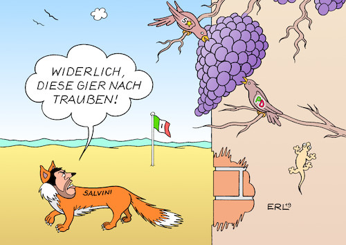 Cartoon: fabelhaft (medium) by Erl tagged politik,italien,matteo,salvini,lega,nord,umfragehoch,kalkül,neuwahlen,koalition,aufkündigung,neue,regierung,fünf,sterne,stelle,pd,sozialdemokraten,ministerpräsident,alt,neu,giuseppe,conte,fabel,fuchs,trauben,karikatur,erl,politik,italien,matteo,salvini,lega,nord,umfragehoch,kalkül,neuwahlen,koalition,aufkündigung,neue,regierung,fünf,sterne,stelle,pd,sozialdemokraten,ministerpräsident,alt,neu,giuseppe,conte,fabel,fuchs,trauben,karikatur,erl