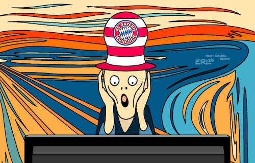 Cartoon: FC Bayern Munch (medium) by Erl tagged politik,sport,fussball,champions,league,halbfibale,real,madrid,fc,bayern,münchen,niederlage,trauma,schiedsrichter,fehlentscheidung,gemälde,edvard,munch,der,schrei,karikatur,erl,politik,sport,fussball,champions,league,halbfibale,real,madrid,fc,bayern,münchen,niederlage,trauma,schiedsrichter,fehlentscheidung,gemälde,edvard,munch,der,schrei,karikatur,erl