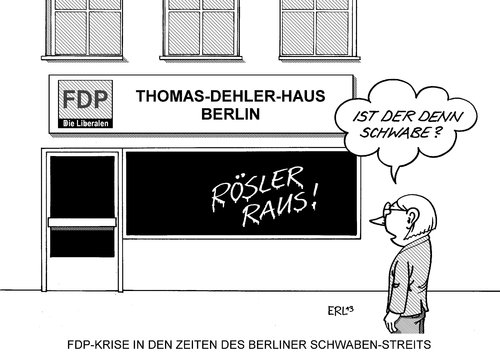 Cartoon: FDP-Krise Berlin Schwabenstreit (medium) by Erl tagged fdp,krise,partei,vorsitz,philipp,rösler,führungsschwäche,berlin,schwabenstreit,schwaben,wecken,schrippe,wolfgang,thierse,sprache,berlinerisch