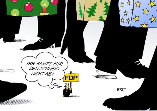 Cartoon: FDP-Weihnachtsgeschäft (medium) by Erl tagged fdp,partei,liberale,gelb,umfrage,tief,drei,prozent,parteichef,vorsitzender,westerwelle,fall,sturz,schneid,abkaufen,weihnachten,einkauf,konsum,handel,geschenke,wirtschaft,aufschwung,fdp,partei,liberale,gelb,umfrage,prozent,parteichef,vorsitzender,guido westerwelle,sturz,fall,guido,westerwelle