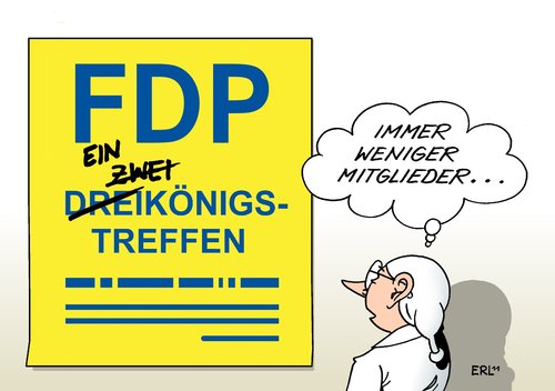 Cartoon: FDP (medium) by Erl tagged schwund,mitglieder,partei,mitgliederschwund,fdp,dreikönigstreffen,partei,mitglieder,schwund,mitgliederschwund,fdp,dreikönigstreffen