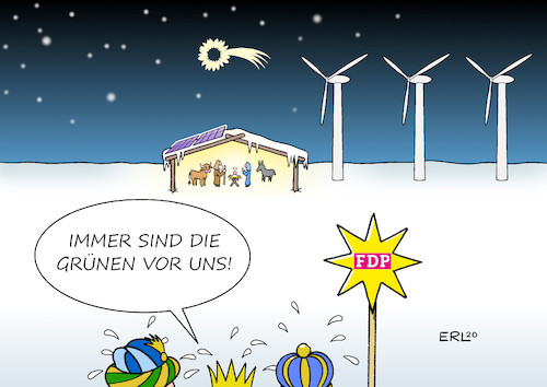 Cartoon: FDP II (medium) by Erl tagged politik,fdp,liberale,umfragewerte,umfragetief,dreikönigstreffen,heilige,drei,könige,bethlehem,stall,stern,vorsprung,grüne,windkraft,solarenergie,sonnenblume,karikatur,erl,politik,fdp,liberale,umfragewerte,umfragetief,dreikönigstreffen,heilige,drei,könige,bethlehem,stall,stern,vorsprung,grüne,windkraft,solarenergie,sonnenblume,karikatur,erl