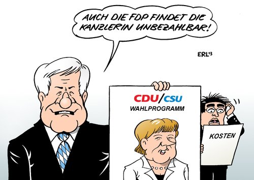 Cartoon: FDP Union Programm (medium) by Erl tagged wahlprogramm,cdu,csu,union,wahlgeschenke,kosten,kritik,fdp,philipp,rösler,horst,seehofer,angeal,merkel,bundeskanzlerin,wirtschaftsminister,inhalt,unbezahlbar,wahlprogramm,cdu,csu,union,wahlgeschenke,kosten,kritik,fdp,philipp,rösler,horst,seehofer,angeal,merkel,bundeskanzlerin,wirtschaftsminister,inhalt,unbezahlbar