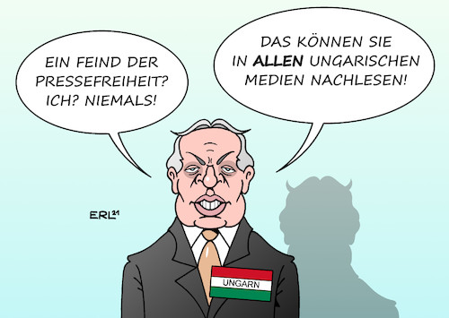 Cartoon: Feind der Pressefreiheit (medium) by Erl tagged politik,presse,meinungsfreiheit,einschränkung,abbau,ungarn,gleichschaltung,medien,zeitungen,rundfunk,fernsehen,viktor,orban,feind,der,pressefreiheit,titel,reporter,ohne,grenzen,karikatur,erl,politik,presse,meinungsfreiheit,einschränkung,abbau,ungarn,gleichschaltung,medien,zeitungen,rundfunk,fernsehen,viktor,orban,feind,der,pressefreiheit,titel,reporter,ohne,grenzen,karikatur,erl