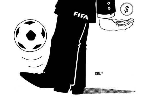 Cartoon: FIFA (medium) by Erl tagged fifa,fußball,korruption,blatter,präsident,wahl,wiederwahl,sumpf,schlammschlacht,hand,aufhalten,geld,dollar,euro