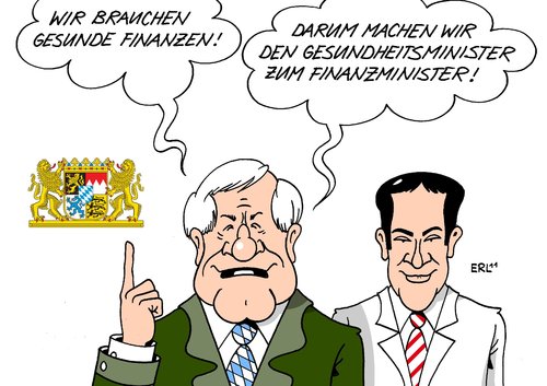 Cartoon: Finanzminister Bayern (medium) by Erl tagged bayern,finanzminister,fahrenschon,rücktritt,ministerpräsident,seehofer,personalkarussell,gesundheitsminister,söder,bayern,finanzminister,fahrenschon,ministerpräsident,seehofer,personalkarussell,gesundheitsminister,söder